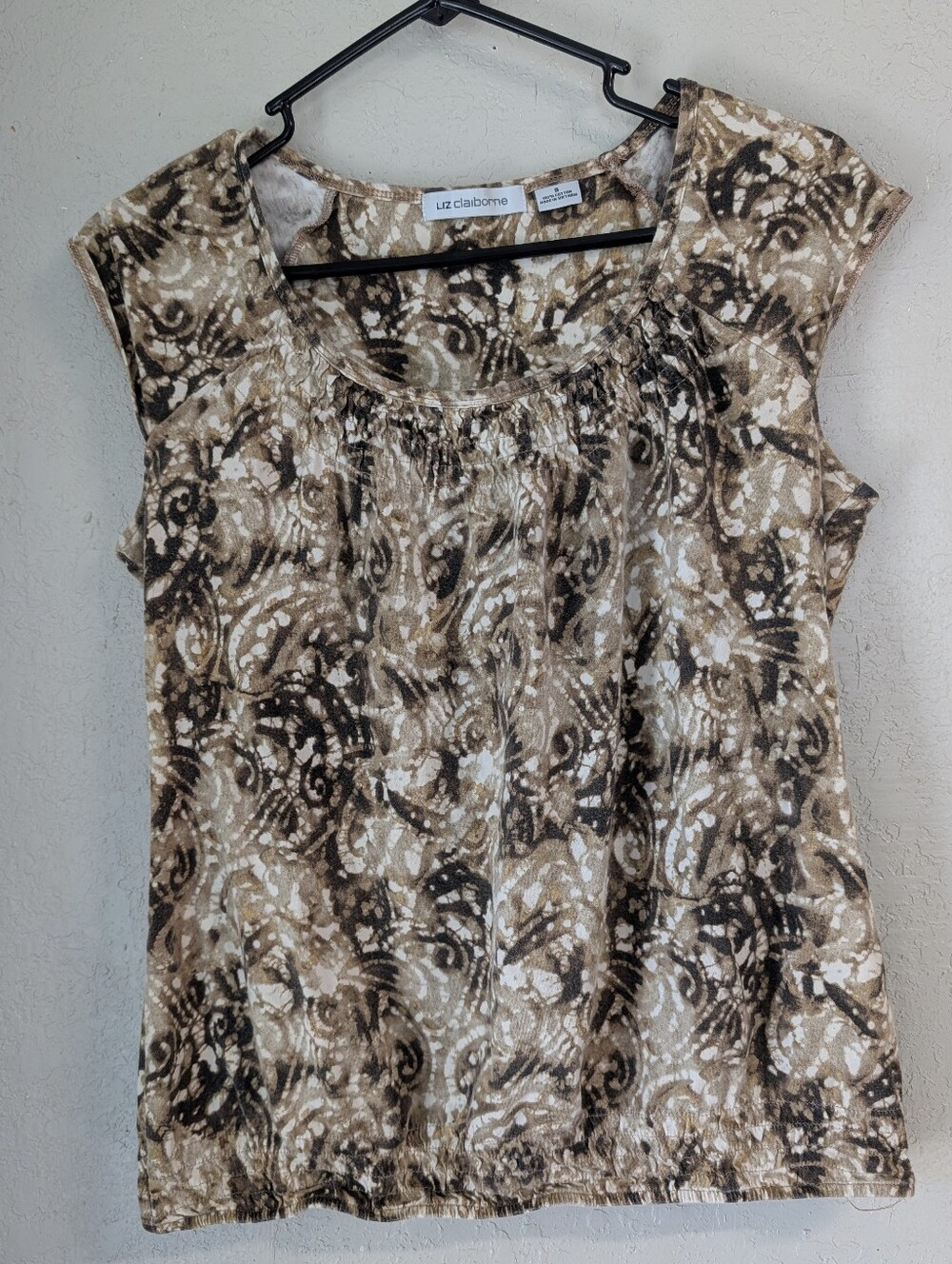 Smocked Abstract Top S Brown Cap Sleeve Indie Sleaze Boho Forest Fairy Goblin